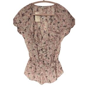 Guess Los Angeles Floral Ruffle Peplum Blouse Boho Cottage Feminine  NWT Small